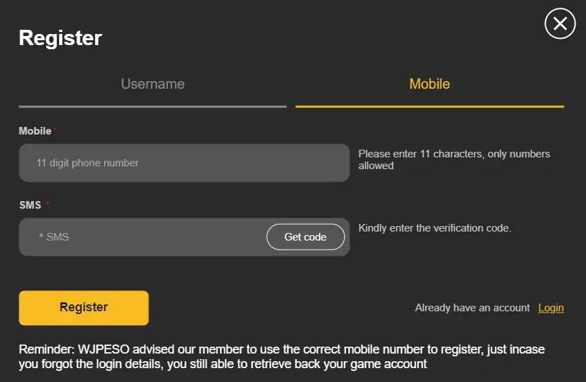 wjpeso register mobile